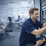 IT services in Westerville Ohio with a technician managing server and network infrastructure in a business environment