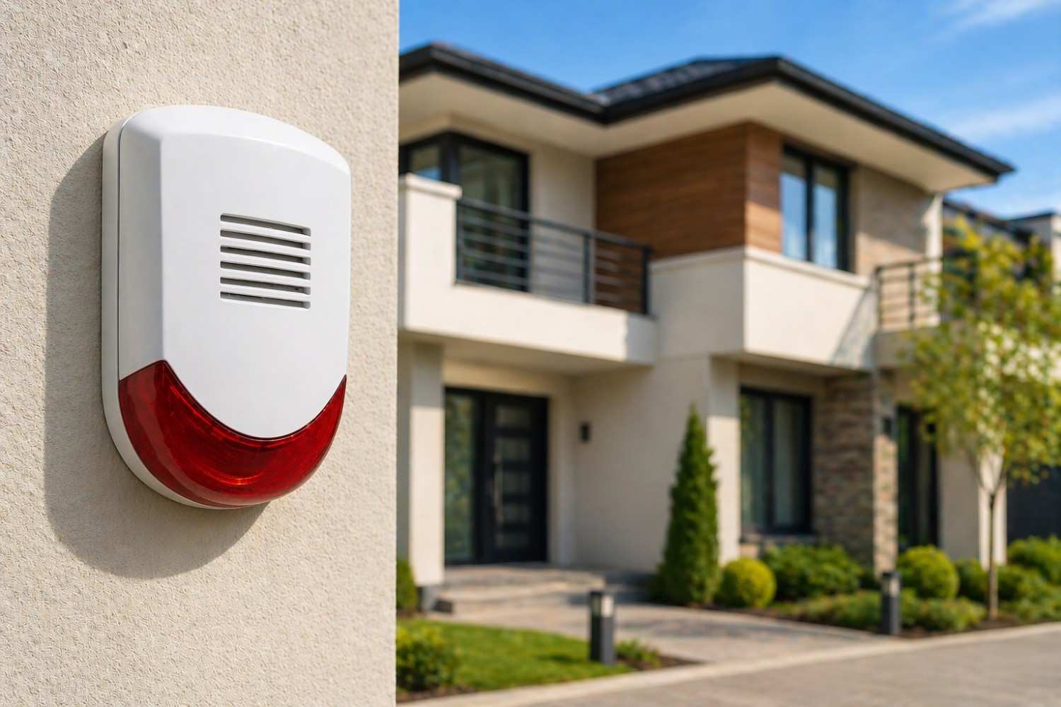 burglar alarm system installation in Ohio on modern home exterior security setup