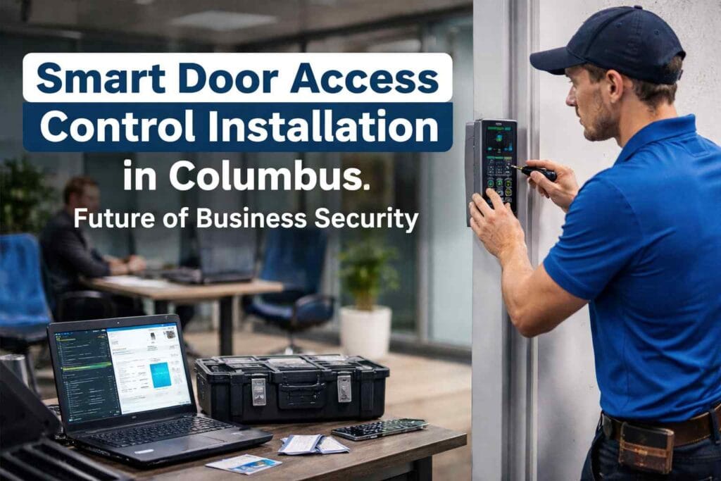 Smart door access control installation in Columbus for business security with IT support system setup