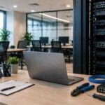 on-site IT support workspace with network equipment and modern office setup