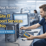 On-site IT support services in Ohio with a technician providing business IT setup and troubleshooting