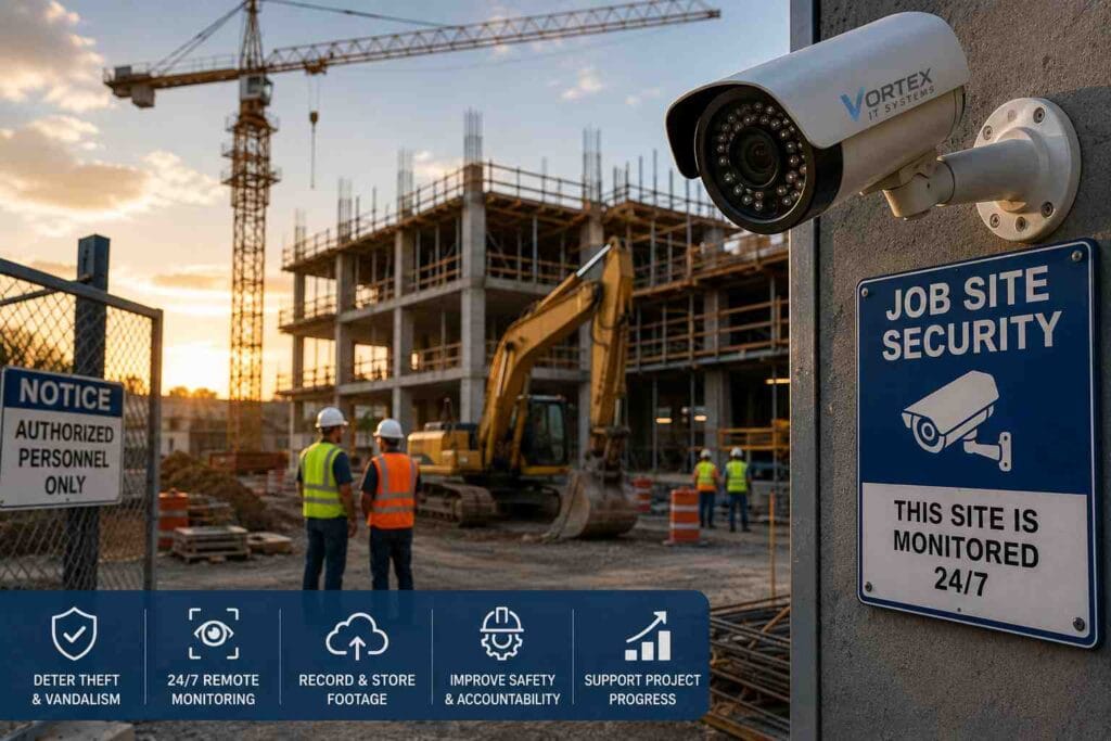 Job site security cameras for construction sites with CCTV monitoring and remote surveillance solutions
