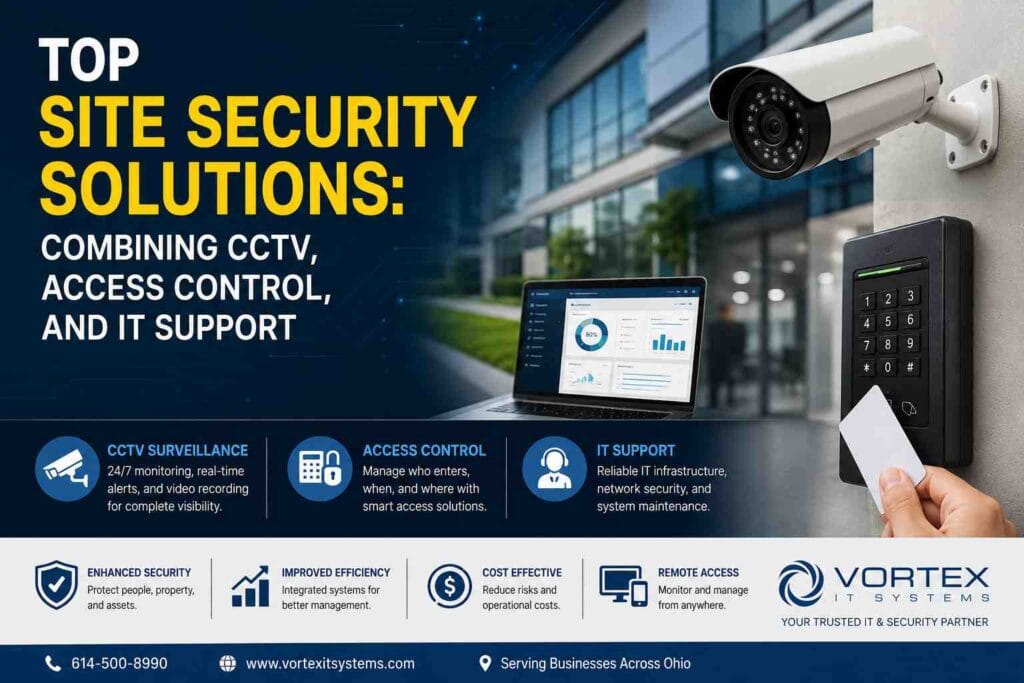 Top site security solutions with CCTV surveillance, access control systems, and managed IT support services protecting commercial properties in Ohio.