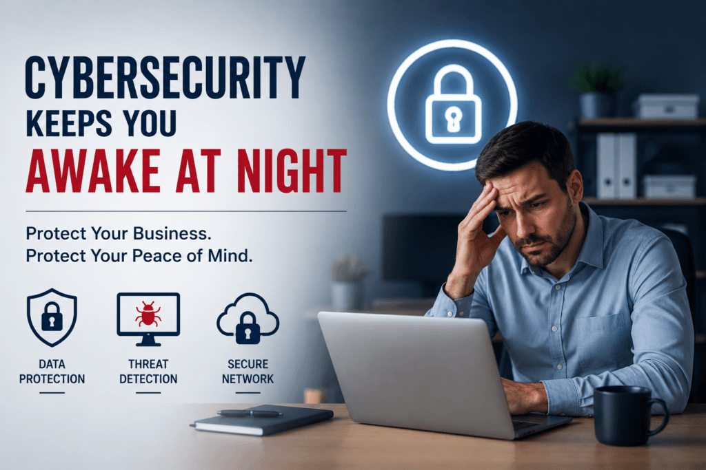 Cybersecurity threats affecting businesses and the importance of professional IT support, data protection, and network security.