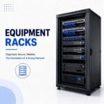 Equipment rack housing servers, network switches, and patch panels in a structured cabling system