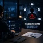 Insider threat illustration showing unauthorized employee access and business cybersecurity risk