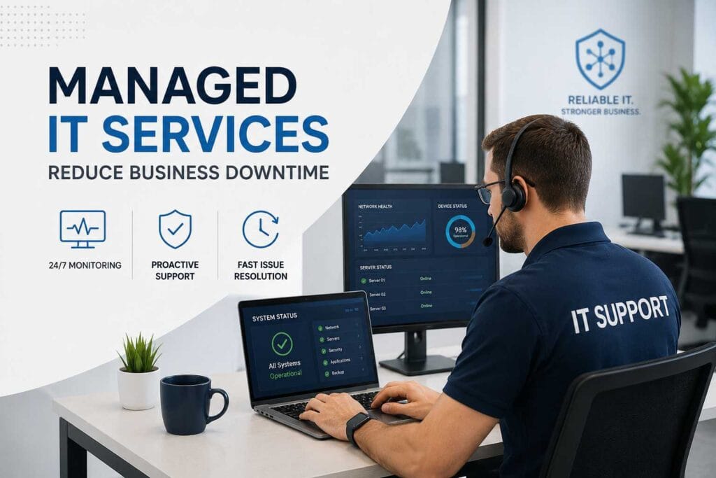 Managed IT services reducing business downtime through proactive monitoring, fast IT support, and reliable business technology solutions.