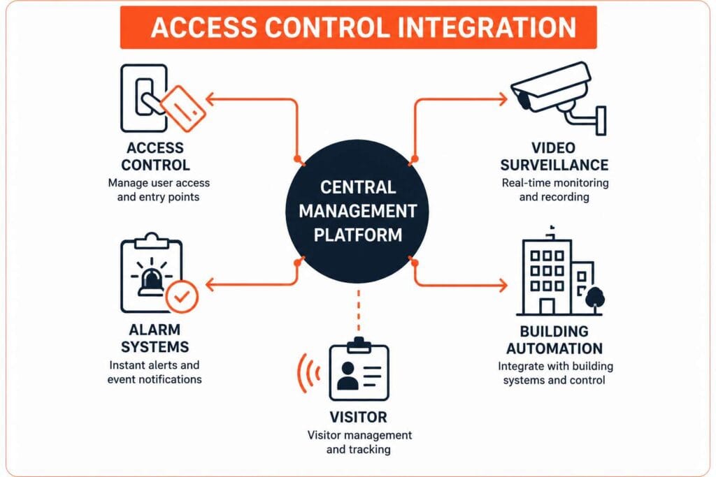 Access control integration with CCTV, alarm systems and building automation