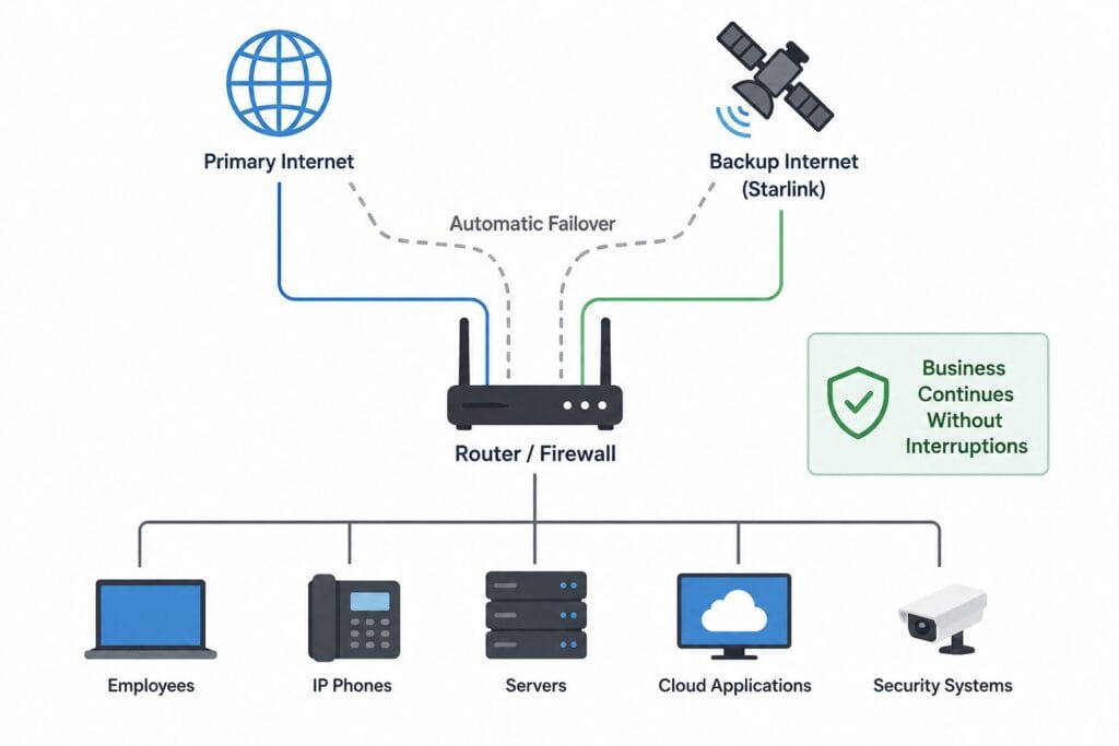 Business continuity with primary and backup internet connection