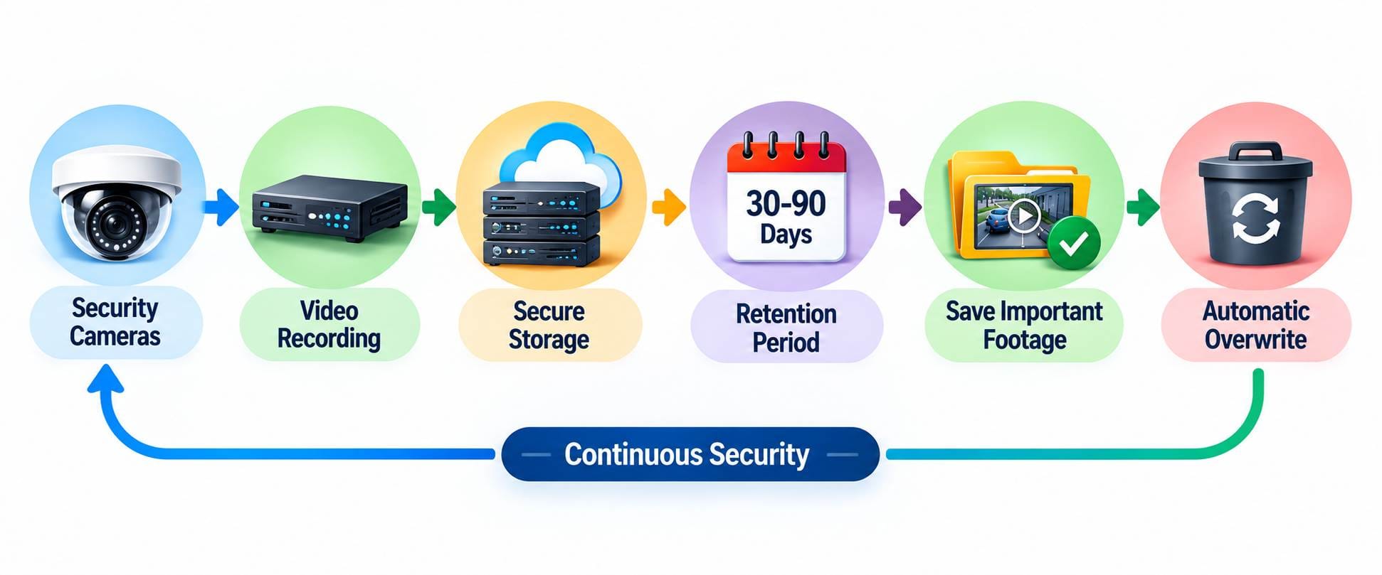 Commercial security camera footage storage and video retention system
