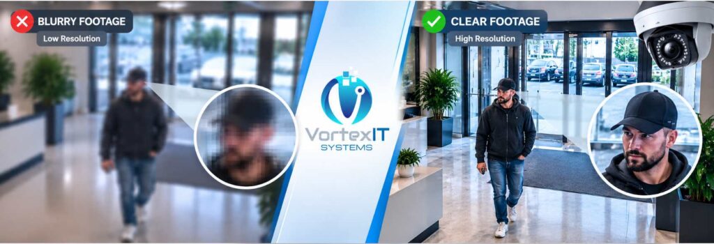 Low-resolution and incorrect security camera recording affecting commercial video surveillance footage