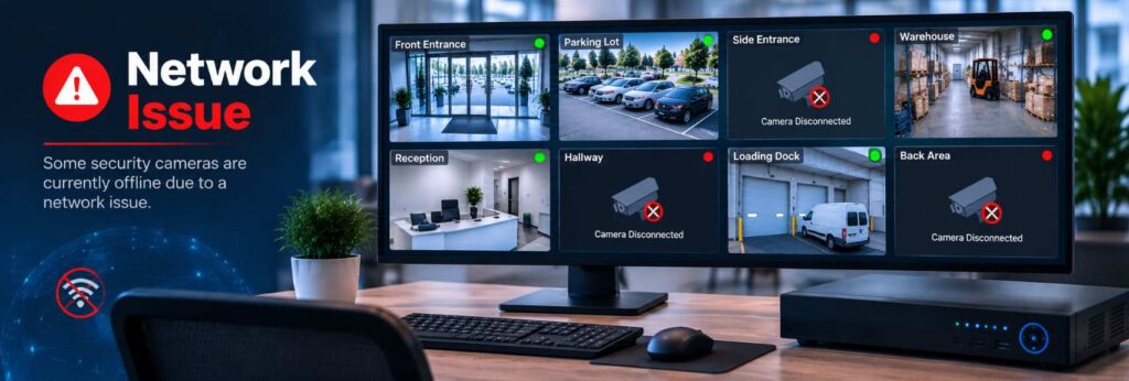 Network problems causing security camera footage loss in commercial video surveillance systems