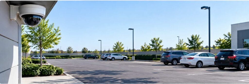 Security cameras monitoring commercial parking lots and outdoor spaces