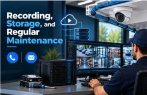 Commercial security camera system with video recording and storage equipment