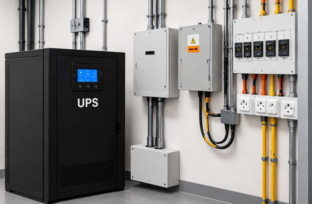 UPS power backup system and electrical equipment in a server room